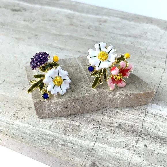 NEW~ Anthropologie Ornamental Floral Earrings - Picture 1 of 10